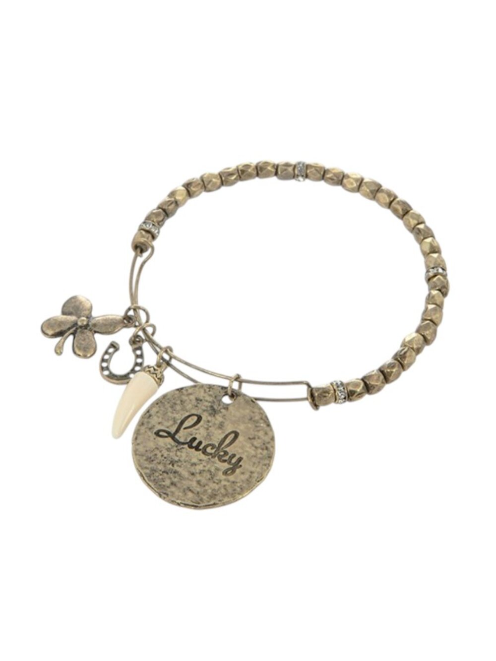 Lucky Burnished Goldtone Adjustable Charm Bracelet